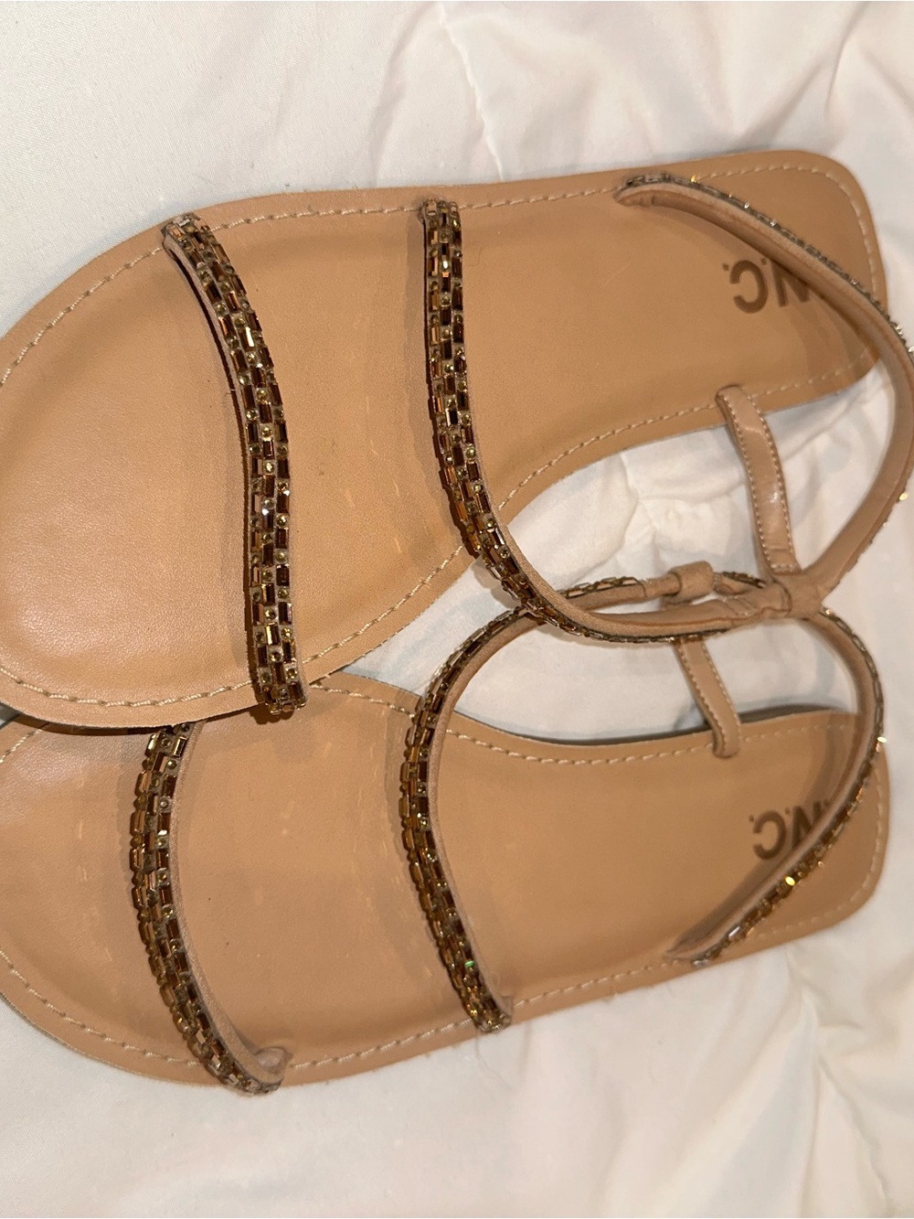 INC International Concepts Tan Beaded T-Strap Sandals